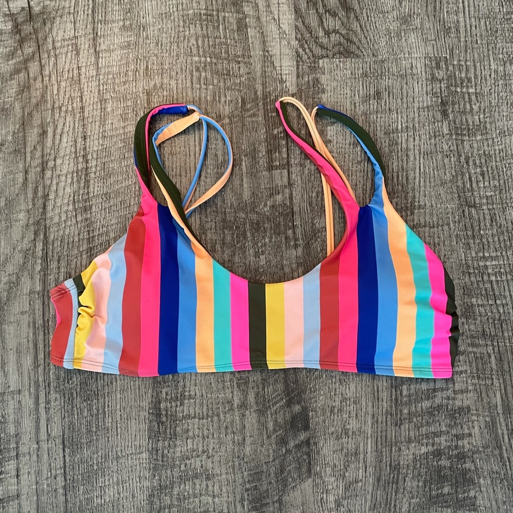 No Boundaries Salsa Stripe Bralette Bikini Top - Picture 2 of 7